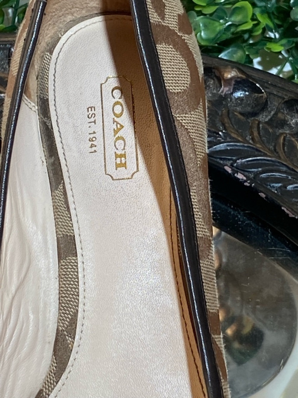 Coach Brown Signature Canvas Peep-Toe Heels with Gold Hardware - Picture 5 of 13